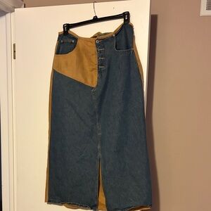 Ashley Stewart Denim and Tan Contrast Midi Skirt